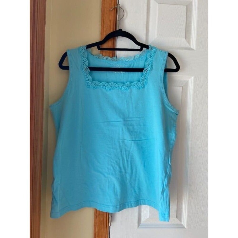Christopher & Banks Womens XL Light Blue Lace Trim Square Neck Tank Top Camisole